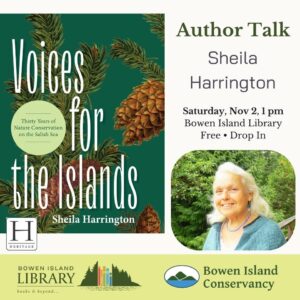 Poster about the November 2nd Author Talk with Sheila Harrington